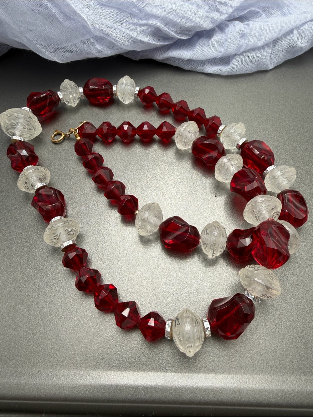 Vintage Arthur David  Red and Clear Faceted Bead Necklace #25SN